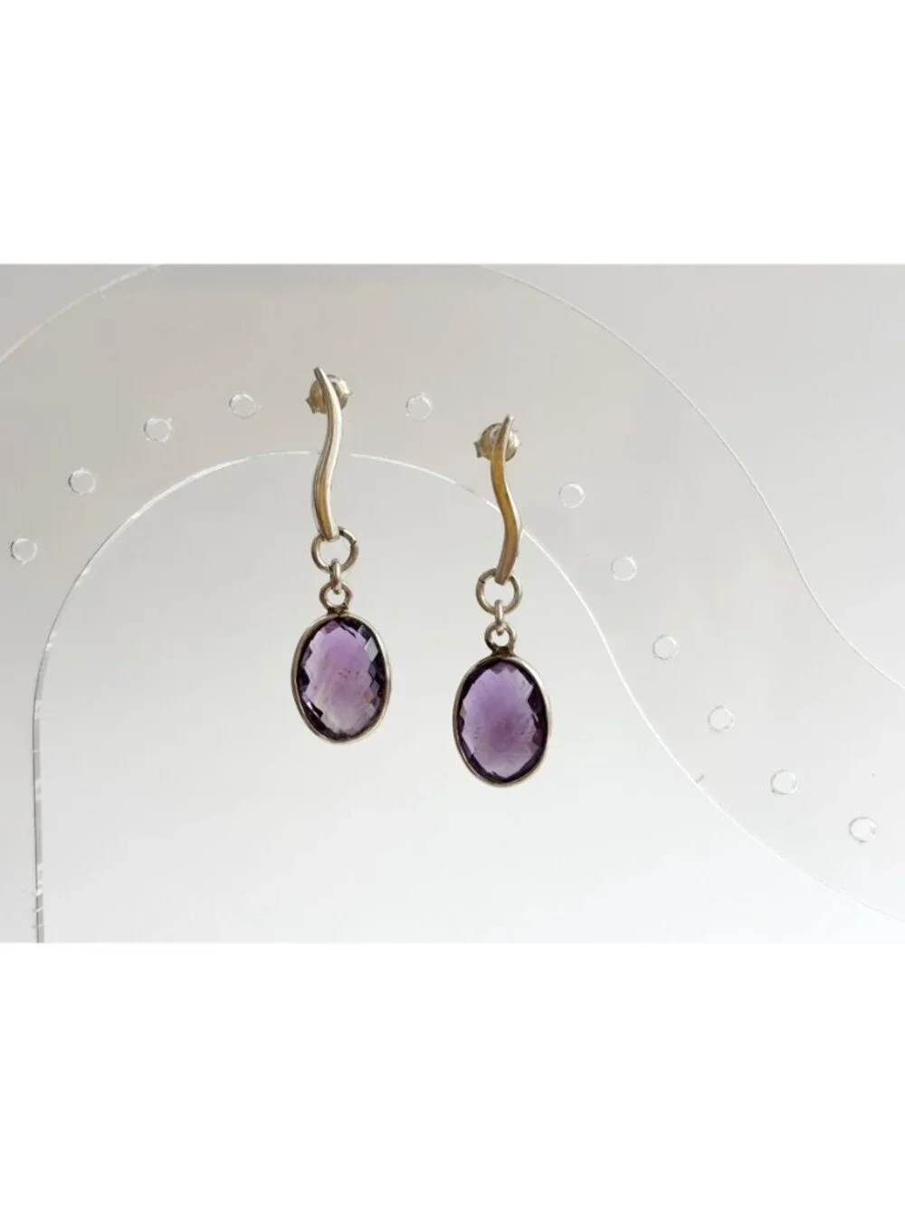 Amethyst Gemstone Swirly Minimalist Vintage Sterling Silver 925 Earrings